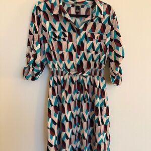 Millenium Geometric Print Shirt Dress XL Belted Button Front Dress
